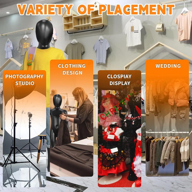 SHAREWIN Child Mannequin, Kids Mannequins Full Body 43.3 Inches, Black Children Dress Form Mannequins, Realistic Detachable Manikin Body Display with Metal Base - Image 5